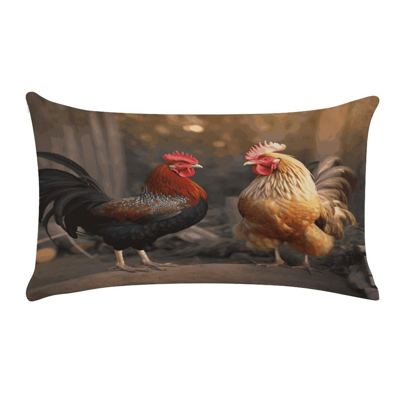 Rooster and Chicken Pillow Case Decorative Rectangle Throw Pillow Cover Soft Plush Pillowcase Cozy Cushion Case Modern Pillow Sham Cushion Cover for Bedroom Sofa Couch 20 X 12 Inch