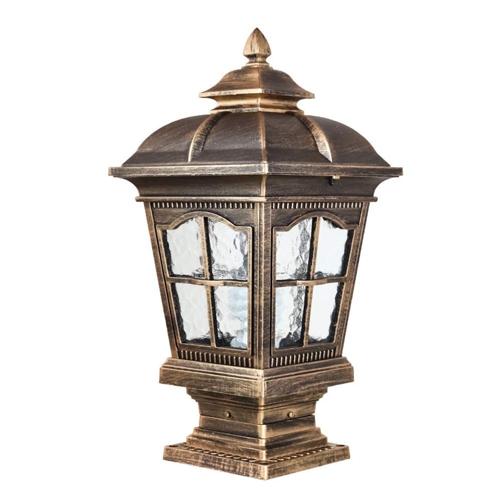 HPTHLY European Pastoral Aluminum Square Glass Waterproof Lighting Column Lamp E27 Exterior Wall Lamp Hotel Villa Courtyard Landscape Lawn Pillar Lantern Str(Glass-H56Cm)