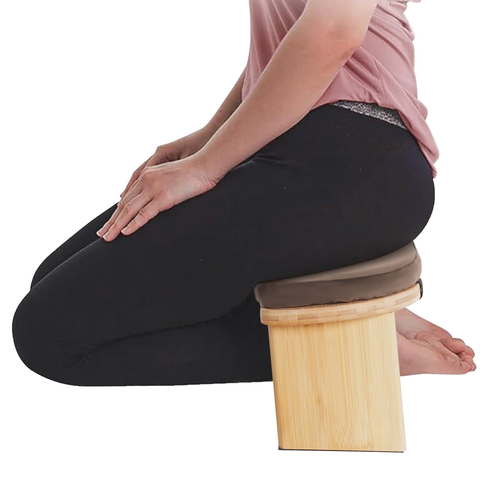 Meditationsbank klappbar, Yogahocker mit Kissen, Meditationsbank, Meditationsstuhl faltbar, Yogastuhl, Hocker, Meditationshocker, Ergonomisch, Kissen, Kaffeefarbe