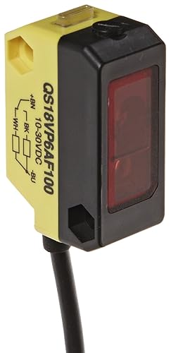 Banner QS18VP6AF100 World Bean Sensor de campo ajustable, LED rojo visible, cable integral, tipo de salida PNP, rango de 3.937 in, 4 cables,