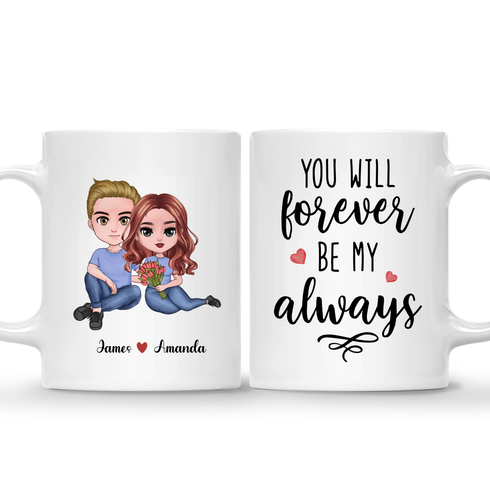 Gossby Personalized Couple Mug - Cusom Gift for Wife, Girlfriend, Husband, Boyfriend with Design, Name - Valentines, Anniversary, Wedding, Birthday Gift for Him Her - You'll Be My Always and Forever