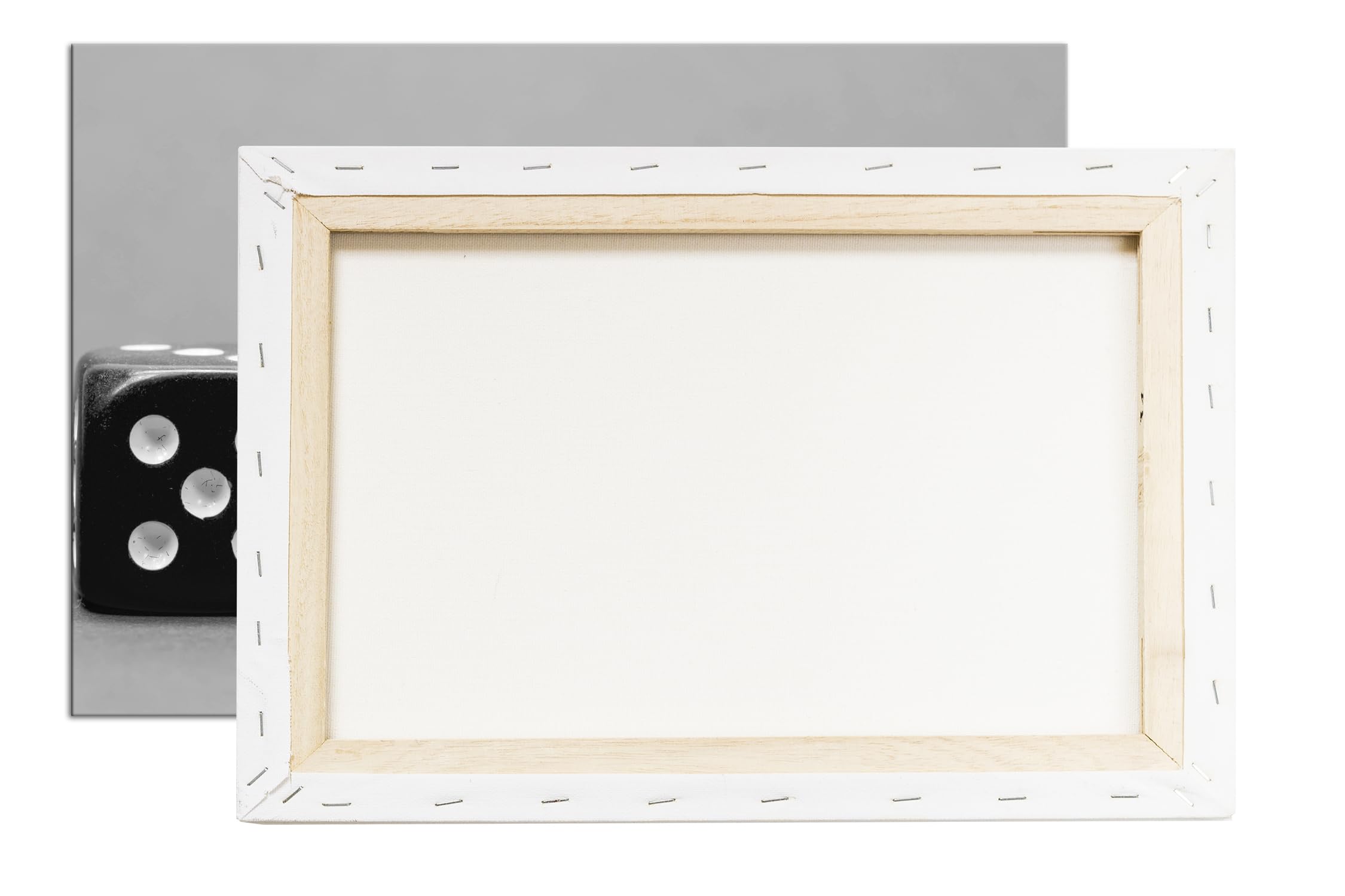 deyoli Kwadratowa kostka do gry, format: 75 x 50 cm, efekt: czarny/biały jako obraz na płótnie, motyw oprawiony na ramie z prawdziwego drewna, wysokiej jakości druk cyfrowy z ramą