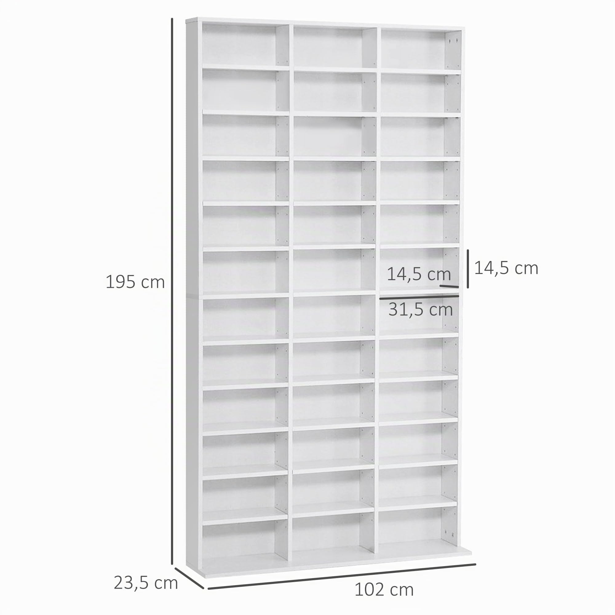 HOMCOM CD/DVD Regal Aufbewahrungsmöbel für 1116 CDs 36 höhenverstellbare Fächer 195 x 102 x 23,5 cm Weiß