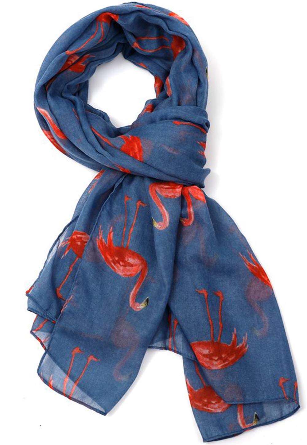 Glamlondon Women's Y19 - Denim Watercolour Flamingo Scarf Lightweight Printed Fashion Oversize Wrap (Y19 - Denim)