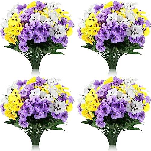 Zeyune 50 Bundles Artificial Flowers Outdoor Uv Resistant Faux Silk Pansy Flowers Bulk Plastic Fake Plants For Home Wedding Kitchen Garden Table Centerpieces Summer Decor cover