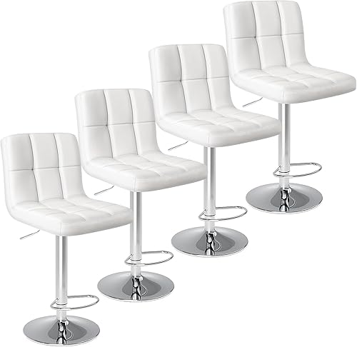 DUMOS Juego de 4 taburetes de bar de 24 pulgadas de altura de mostrador, taburetes de bar tapizados modernos con base de metal, taburetes de cuero
