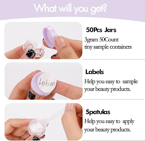 Miniatura 4 de Contenedores de muestra de 0.11 oz con tapas, 50 frascos de muestra pequeños, recipientes vacíos de bálsamo labial, mini recipientes cosméticos con