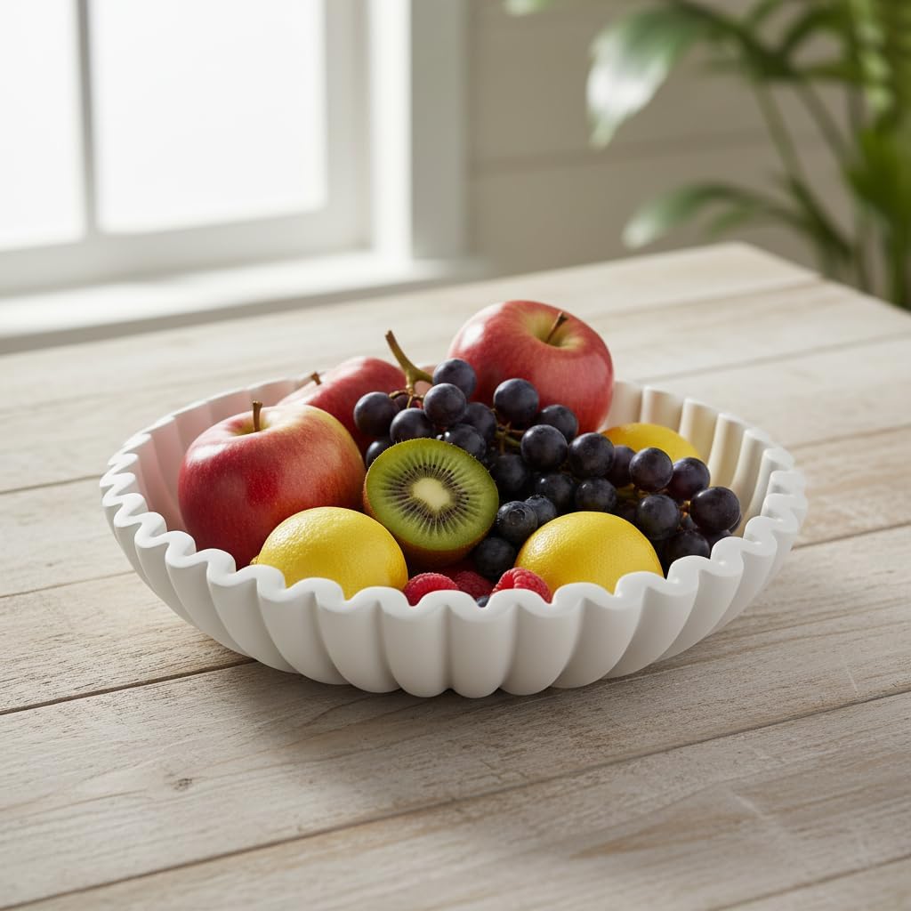 White Decorative Bowl Large - 11" Fruit Bowl for Kitchen Counter - Key and Purse Bowl for Entryway Table - Modern Accent Bowls for Home Decor - Minimalist Coffee Table Decor