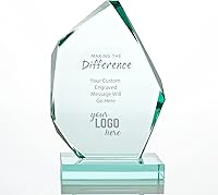 Vista 11 de Baudville Trofeo de cristal de jade grabado, premio para empleados, en forma de pico con detalles cincelados y base rectangular, grabado