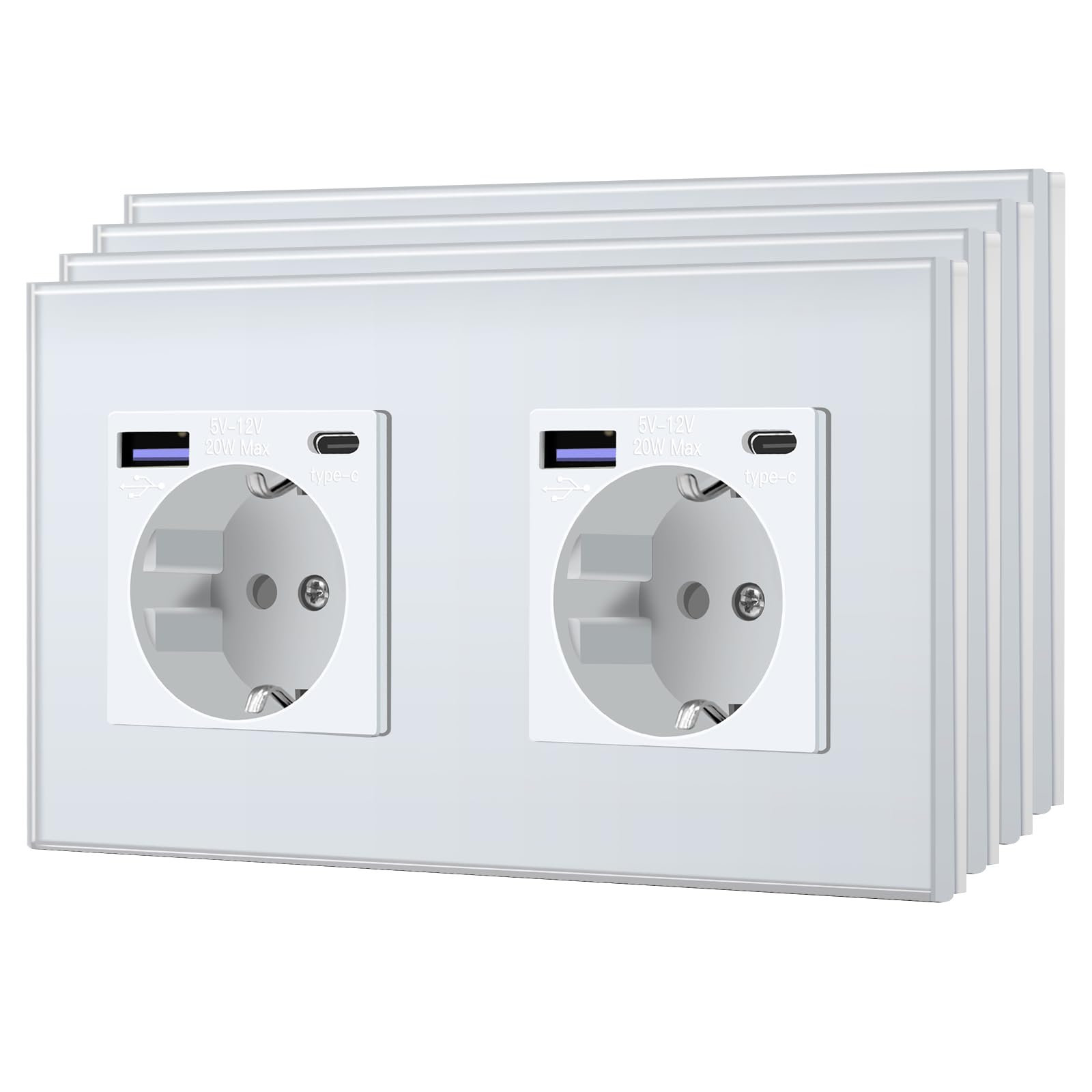 BSEED Enchufe Pared con 20W USB y Tipo C,Enchufe USB C de Cristal,Carga Rápida,3 en 1，Fácil Instalación,1 Enchufe,86mm Blanco — view 83