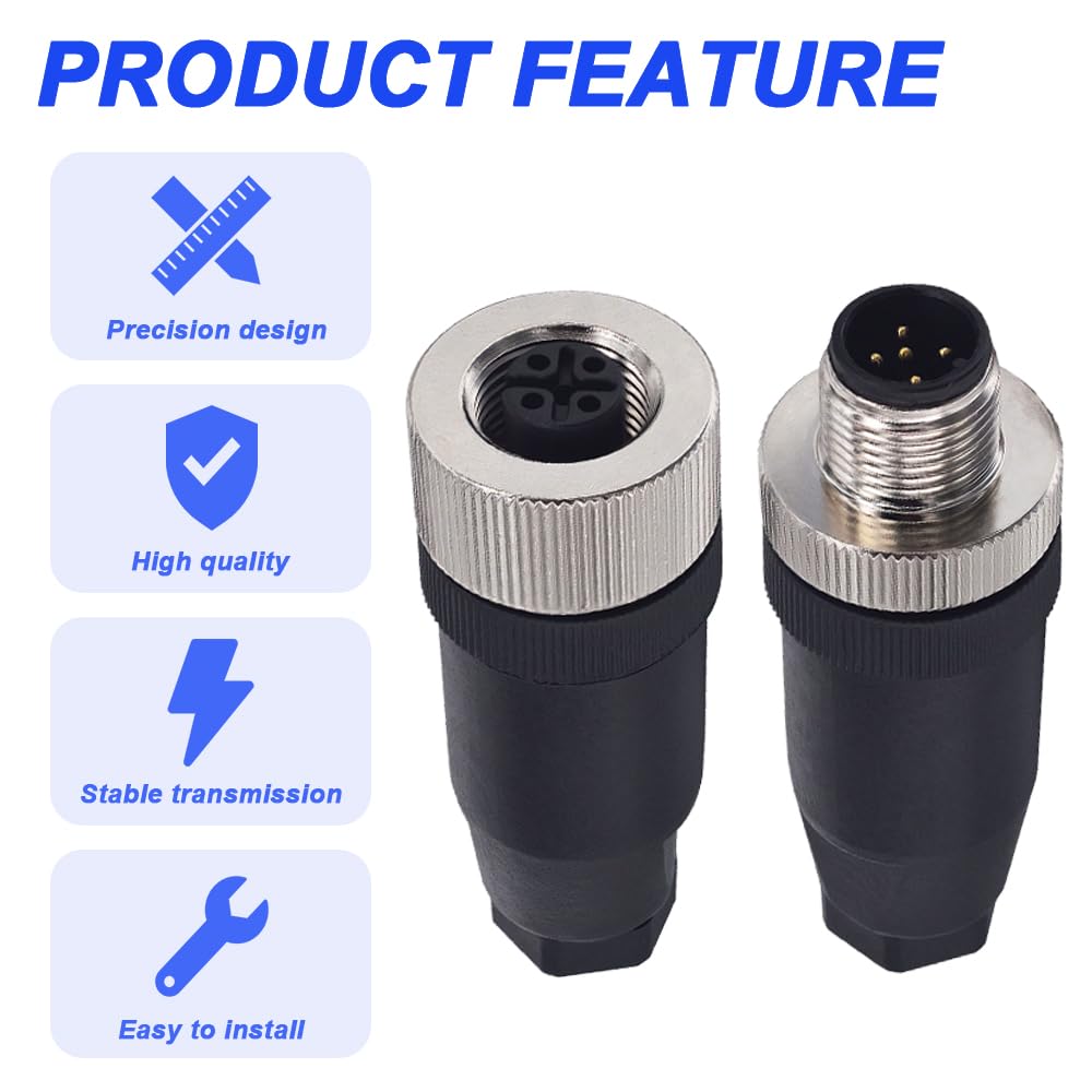 Xiatiaosann 5-Pin M12-Buchse Panel Aviation Wire Connector, 12mm männlich und weiblich industriellen Panel Back Mount Connector mit Outdoor wasserdicht IP67 (8 Stück)