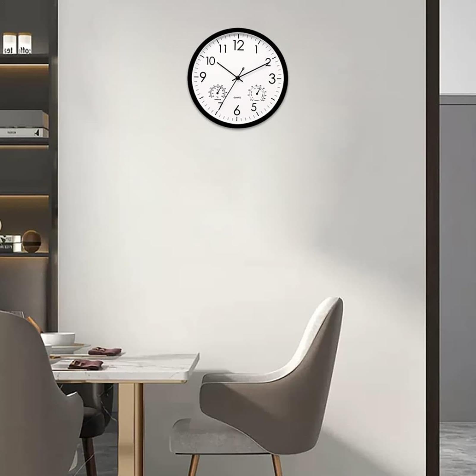 Reloj de jardín resistente a la intemperie para exteriores, reloj de pared con termómetro e higrómetro, funciona con pilas, reloj impermeable de 30 cm, estación meteorológica para exteriores, relojes