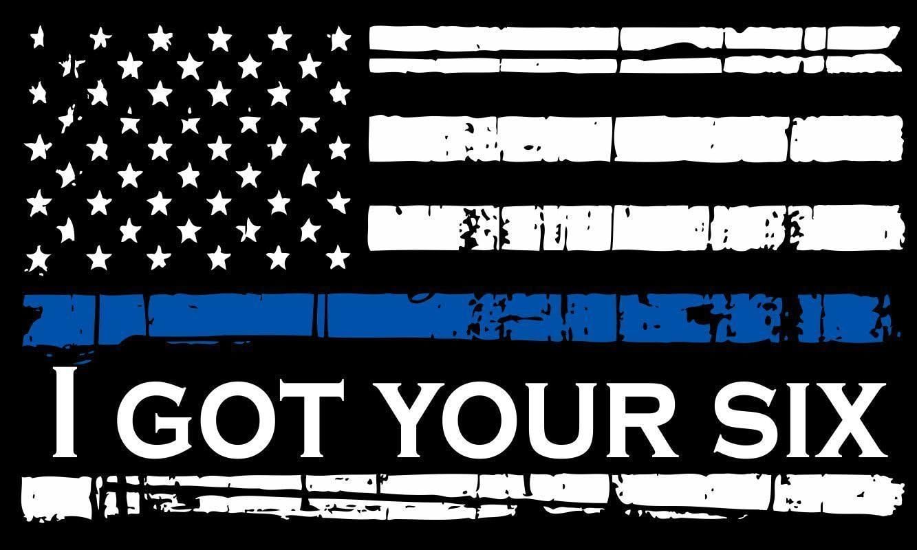 Tattered Thin Blue Line I Got Your Six Window Decal Vinyl Sticker 3"