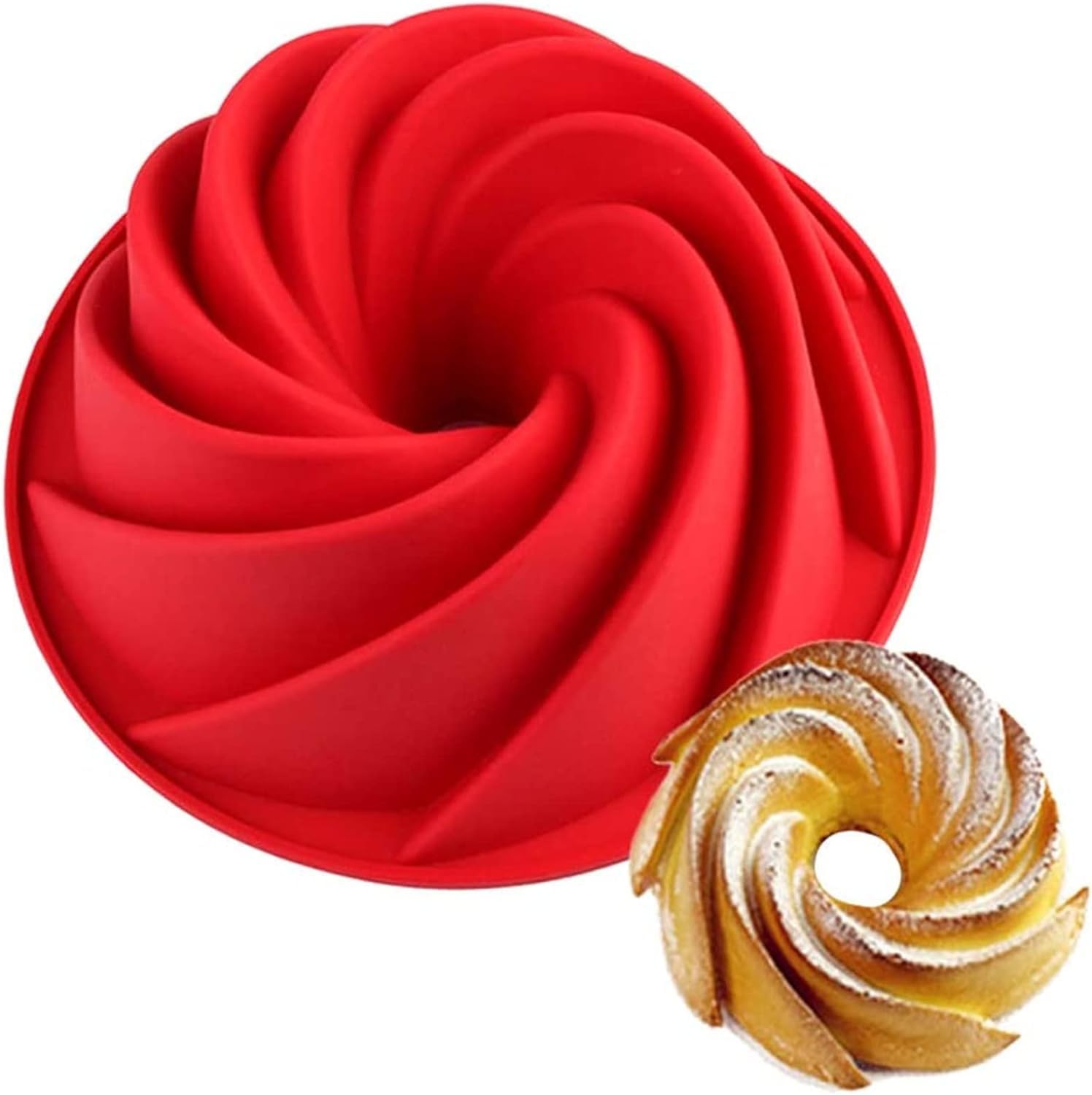 Joyeee Spiral Silicone Mold Large, Non-Stick Round Baking Cake Pan for Birthday Party, DIY Pastry, Mousse, Brownie, Cheesecake, Jello, Gelatin, Mousse and Cakes, 1 Pack 9.4 Inch
