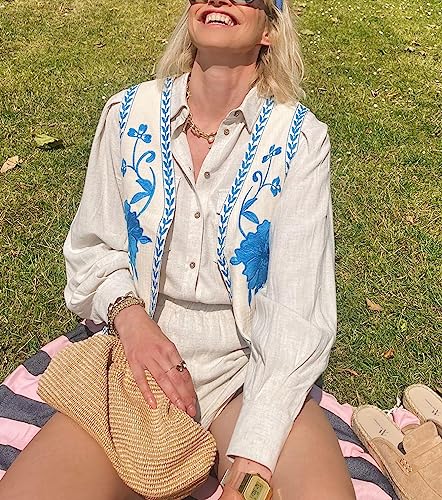 Meihuida Women Embroidered Vest Top Y2k Vintage Open Front Floral Boho Cropped Waistcoat4