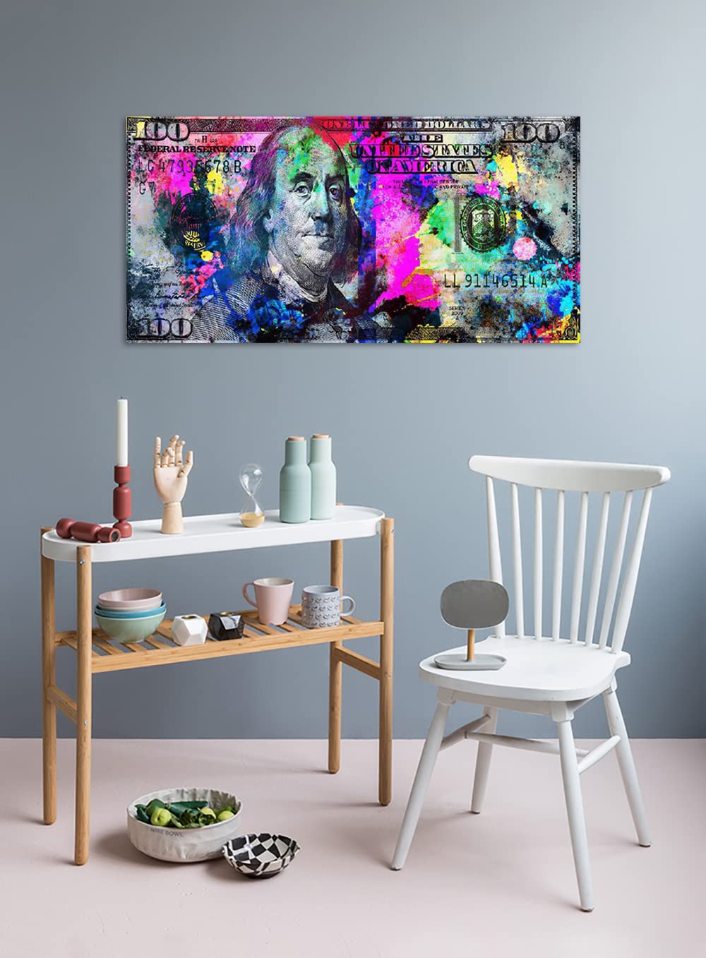 Amazon｜キャンバス ウォールアート カラフル 100ドル札 写真