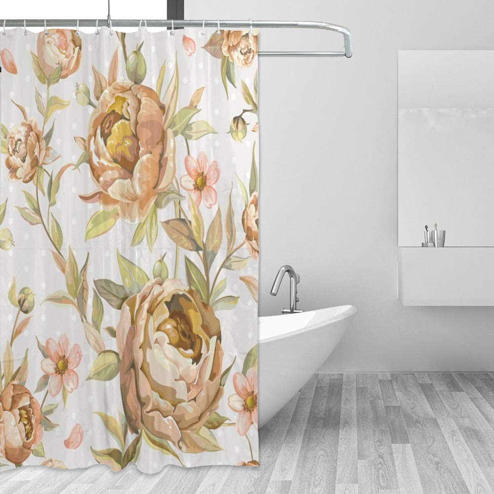Rideau de douche imperméable pivoines contre sol humide de bain