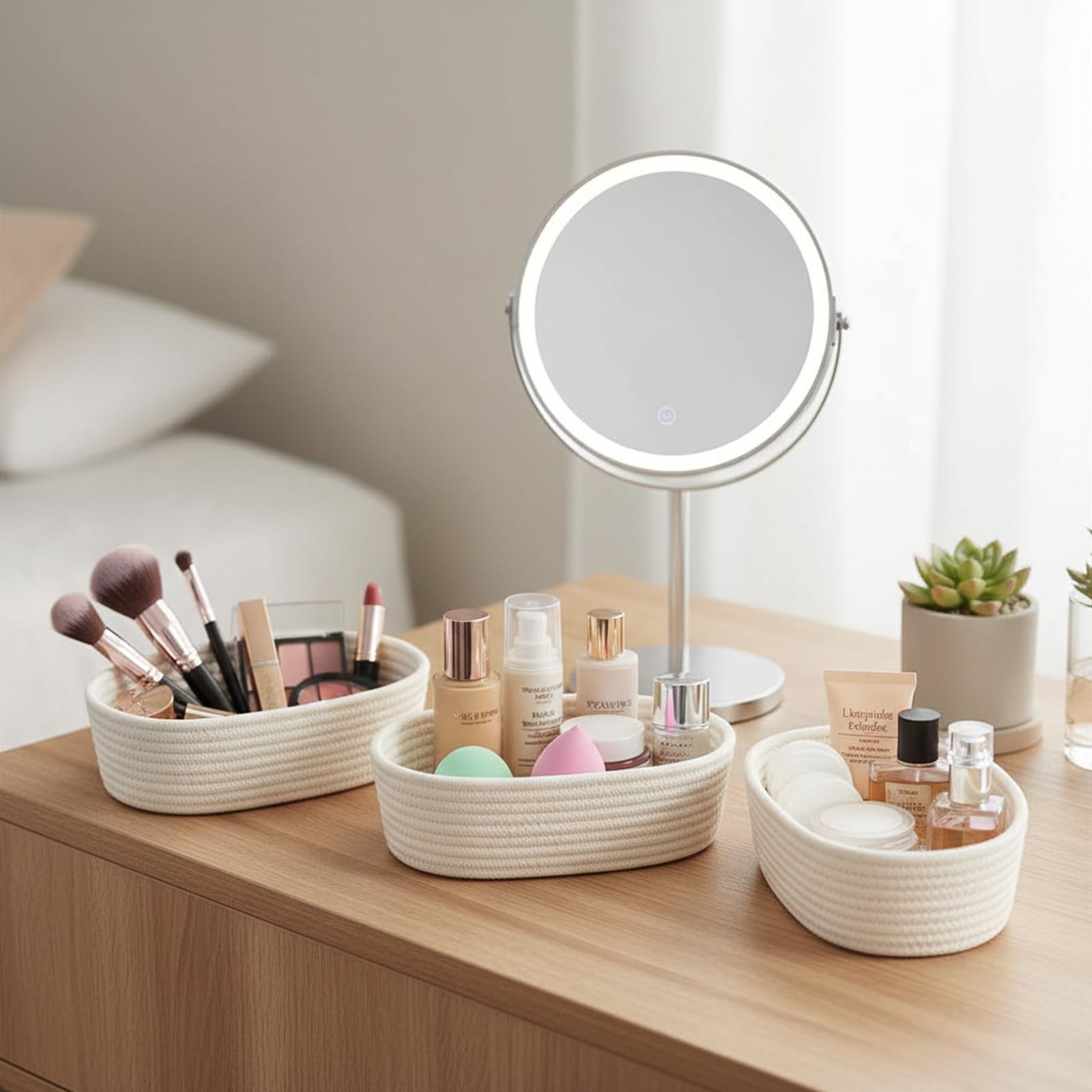 Cozary Aufbewahrungskorb Set (Kleine Größen) – Handgefertigte Multifunktionskörbe Aus Baumwolle, Organizer Für Badezimmer, Küche, Kinderzimmer – Geflochten & Stapelbar, 3-tlg