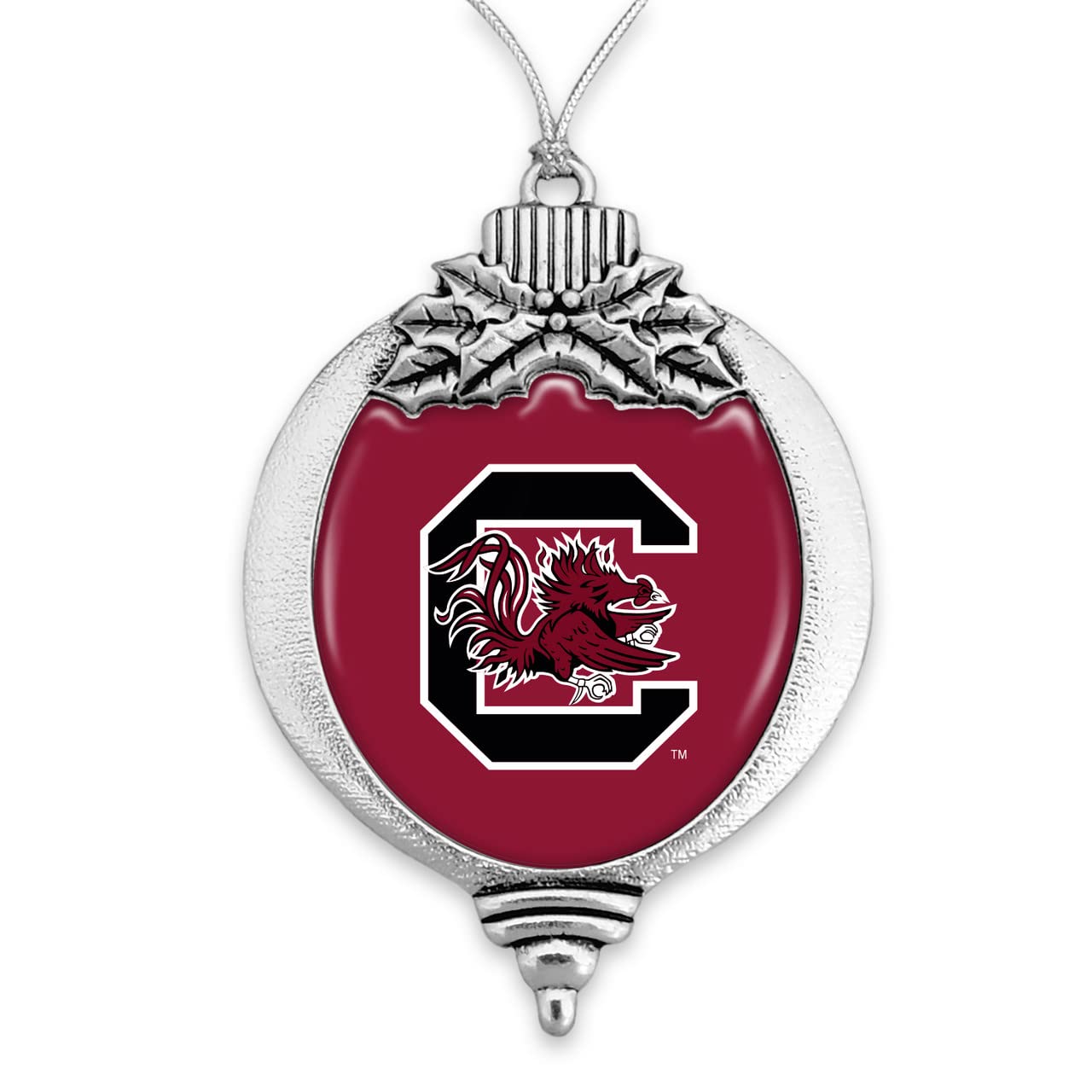South Carolina Gamecocks USC Bulb with Team Logo Silver Metal Christmas Ornament Gift Tree Decoration