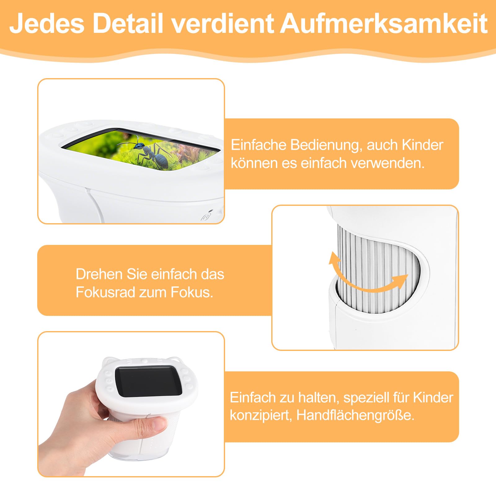 Handmikroskop für Kinder - 1080P HD 2.0" Bildschirm Mikroskop, Mini Tragbare Digitales Mikroskop mit 8 LED, 600mAh, 1000X Kindermikroskop, Hand- oder Nackenband, Microscope Experimente ab 6 Jahren