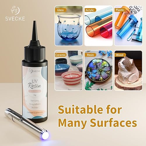 Miniatura 3 de Kit de Resina UV SVECKE con Luz, Kit de Pegamento UV de 50g para Enlace y Kit de Soldadura de Joyería, Adhesivo de Secado Rápido para Reparación de