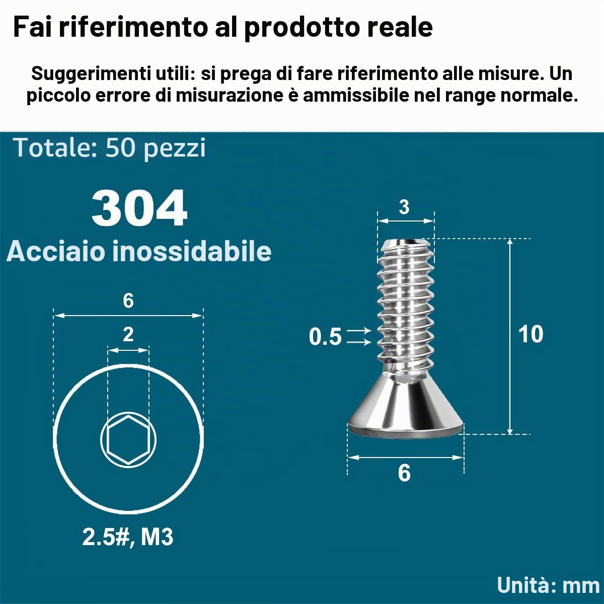 Drenky 50 Pezzi M3 X 10 mm Viti A Testa Svasata con Esagono Incassato Argento in Acciaio Inox A2 V2A Antiruggine Vite a Testa Svasata Norma DIN 7991 / ISO 10642 Filettatura Completa Bullone Meccanico