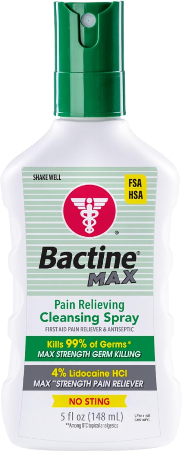 Bactine MAX First Aid Spray – Cleansing Spray with 4% Lidocaine – Relief for Minor Cuts, Burns & Bug Bites – 5oz