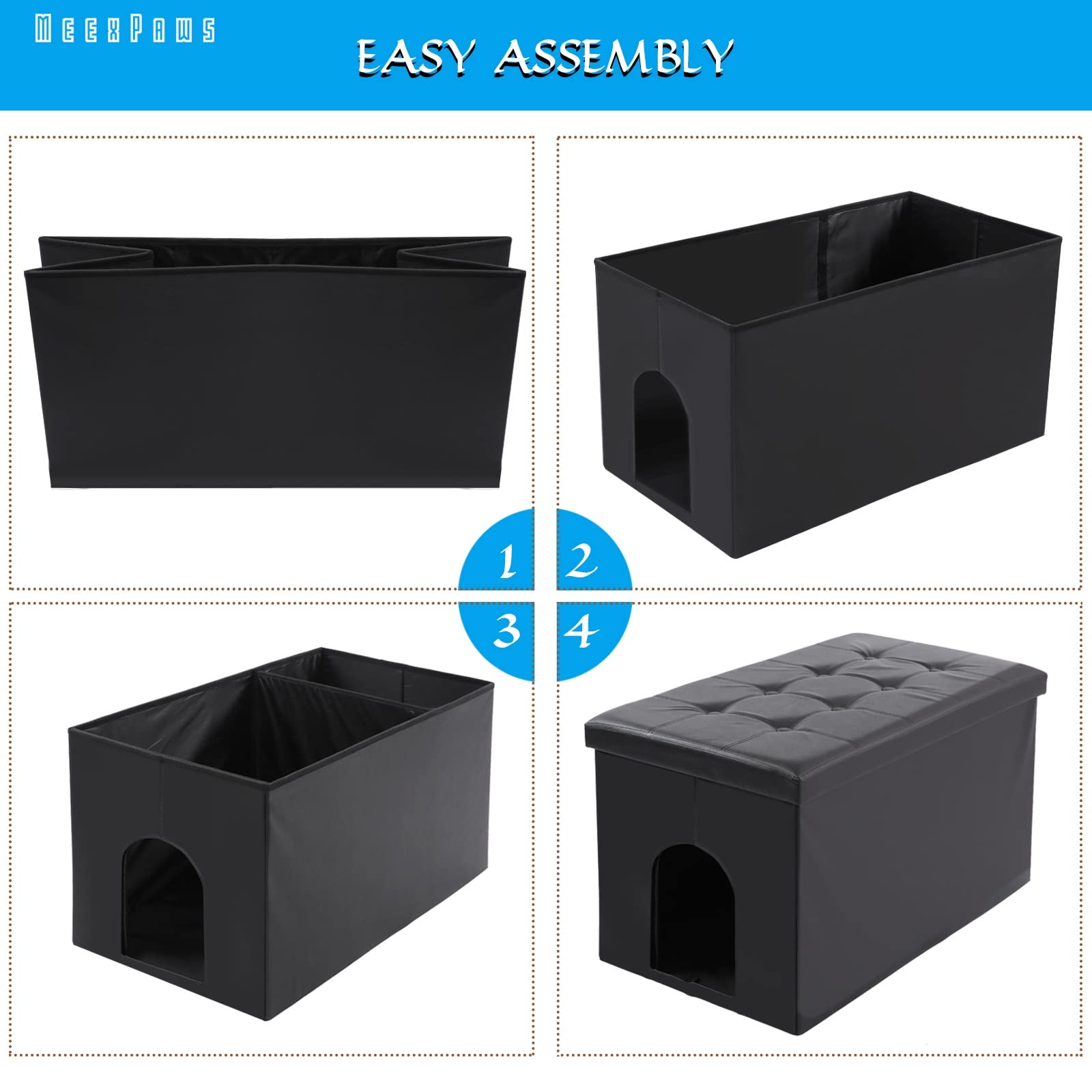 MEEXPAWS Cat Litter Box Enclosure Furniture Hidden, Cat Washroom Bench Storage Cabinet |Large 25.6'' x 17.7'' x 17.7''| Dog Proof | Waterproof Inside/Easy Clean | Easy Assembly | Odor Control(Black) - image 7