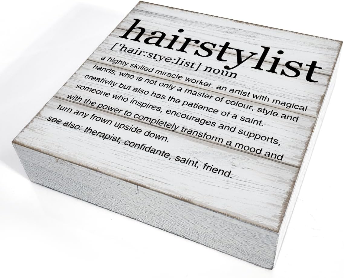 Hairstylist Gift Hairstylist Definition Art Wooden Box Sign Desk Decorative Wooden Sign Home Hair Salon Decor for Desk Table Shelf 5 x 5 Inches - Image 3