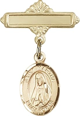 Gold Filled Baby Badge with St. Martha Charm and Polished Badge Pin 1 X 5/8 inches