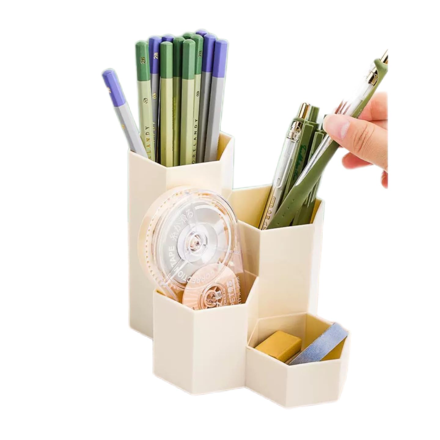 Pencil Organizer Pen Holder for Desk Pens Cup Small Desk Organizer Cute Pen Holder for Office,School and Home (White, L-Shape)