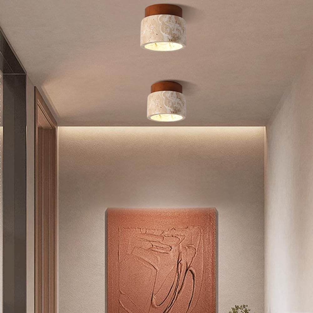 Nordic Yellow Travertine Ceiling Lamp,Modern Simple Entrance Balcony Corridor Light,E26 Single Head Embedded,Japanese Solid Wood Kitchen Island Farmhouse Lighting Fixture