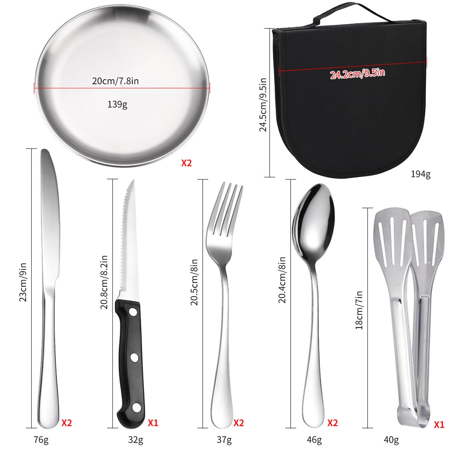 Portable Cooking Utensils Set, BESUNTEK Stainless Steel Camping Cookware Outdoor Cutlery Set with Carry Bag for Camping, Hiking, Travel and BBQ