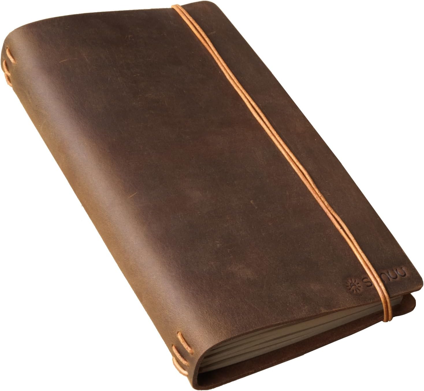 Premium Leather Travelers Notebook,loose-leaf Journal hand-woven with full leather material for Men & Women Unlined Kraft Paper 192 Pages,7.87" x 4.53" - brown