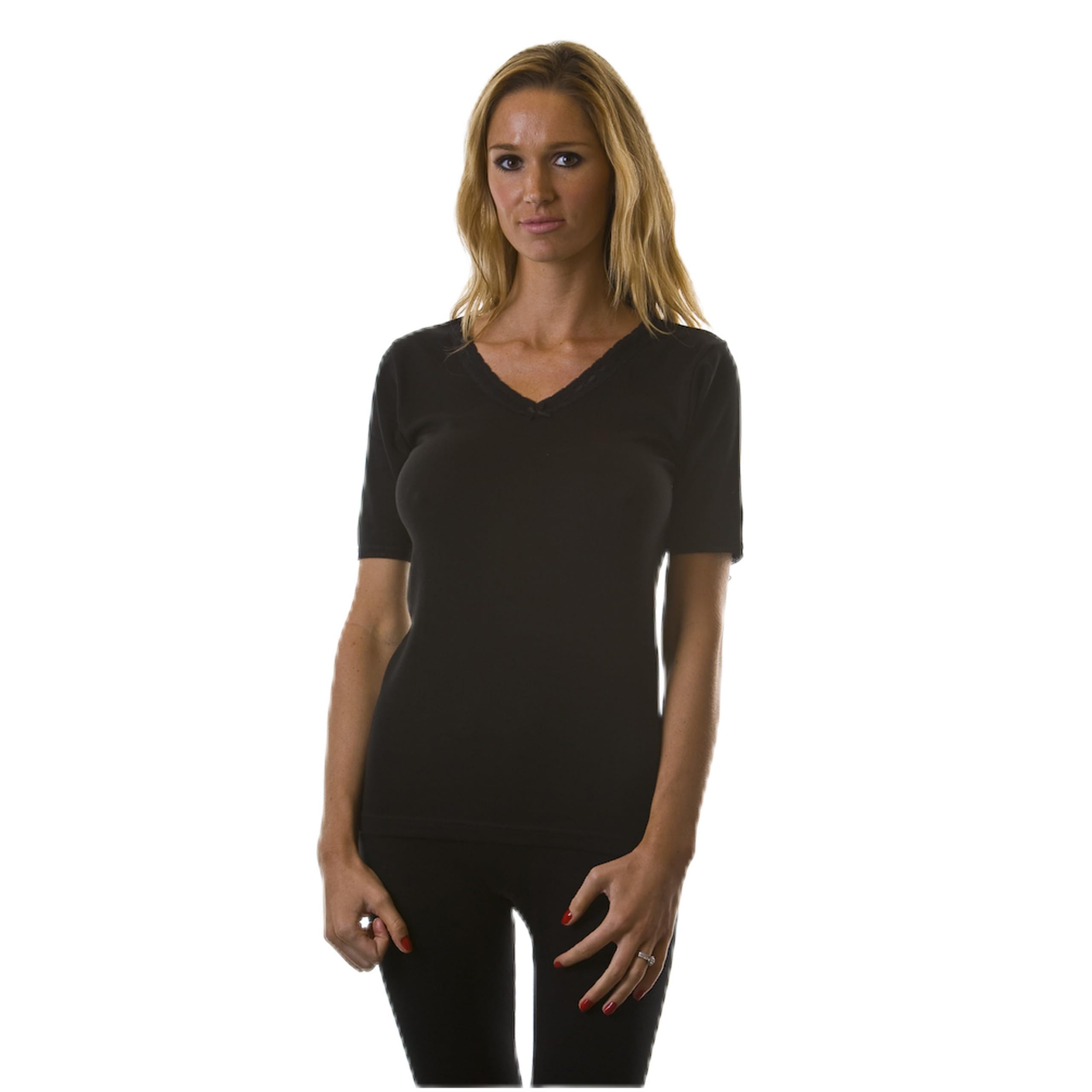 La Marquise Women's Black 2 Pack Micro Rib Thermal Short Sleeve Vest (Uk, Numeric, 10, 12, Regular, Regular, )