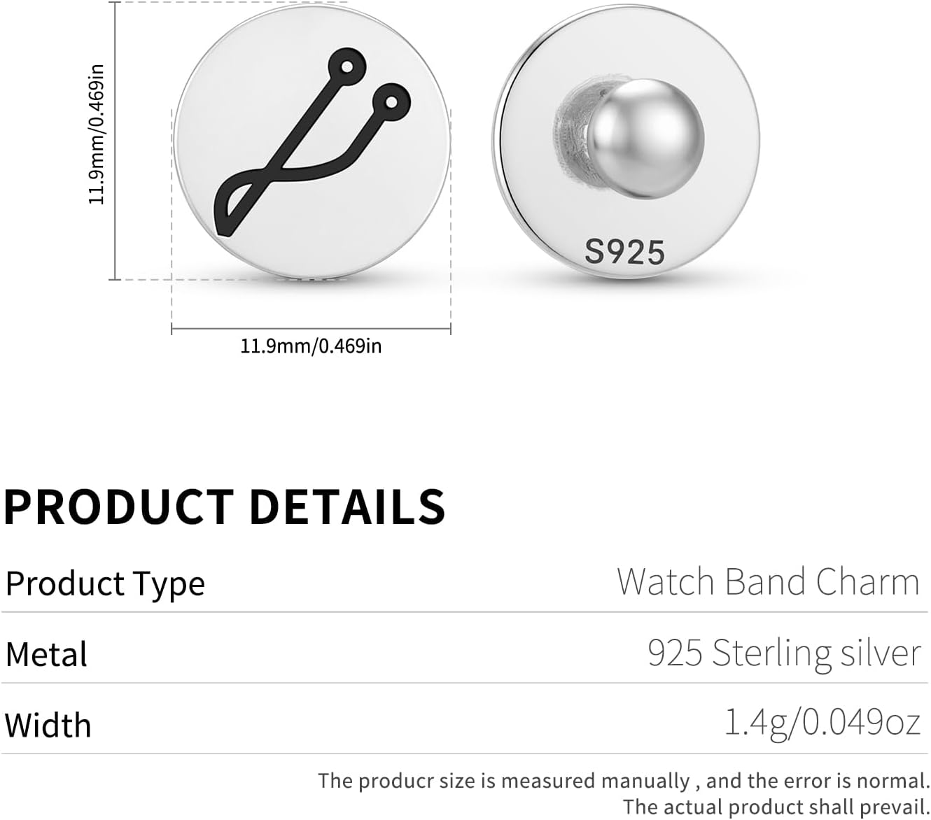 MUMIAH 925 Sterling Silver Bling Decorative Nail Studs Compatible with Apple Watch Band 45/44/42/41/40/38mm Silicone Bands for iWatch Series Accessories