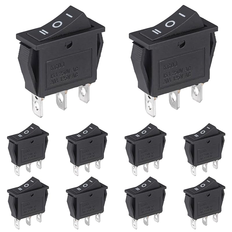 Interruptor tipo rocker VEXUNGA KCD3 3 pinos SPDT ON-OFF-ON 15A/250V AC – 10 unidades