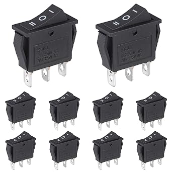 VEXUNGA 10pcs KCD3 Rocker Switch 3 Pin On Off On SPST Boat Rocker Switch 20A 125V 15A 250V AC 3 Position Mini Black Rectangle Toggle Switches for Car Marine