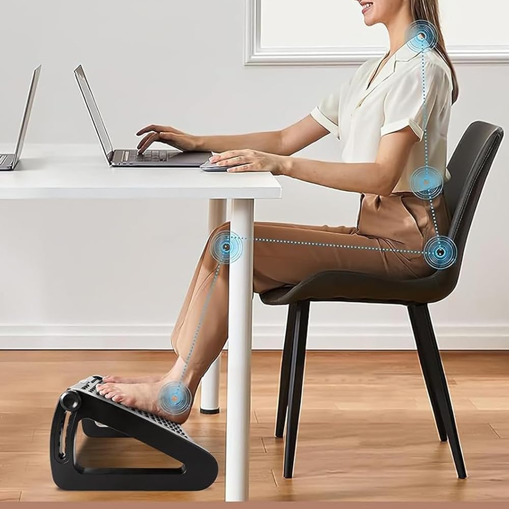 Fußstütze Schreibtisch, Höhenverstellbare Fußbank Ergonomischer Fußablage, lindern Bein Knie und Rückenschmerzen, Rutschfeste Fußablage mit Massage Funktion für Büro und Zuhause