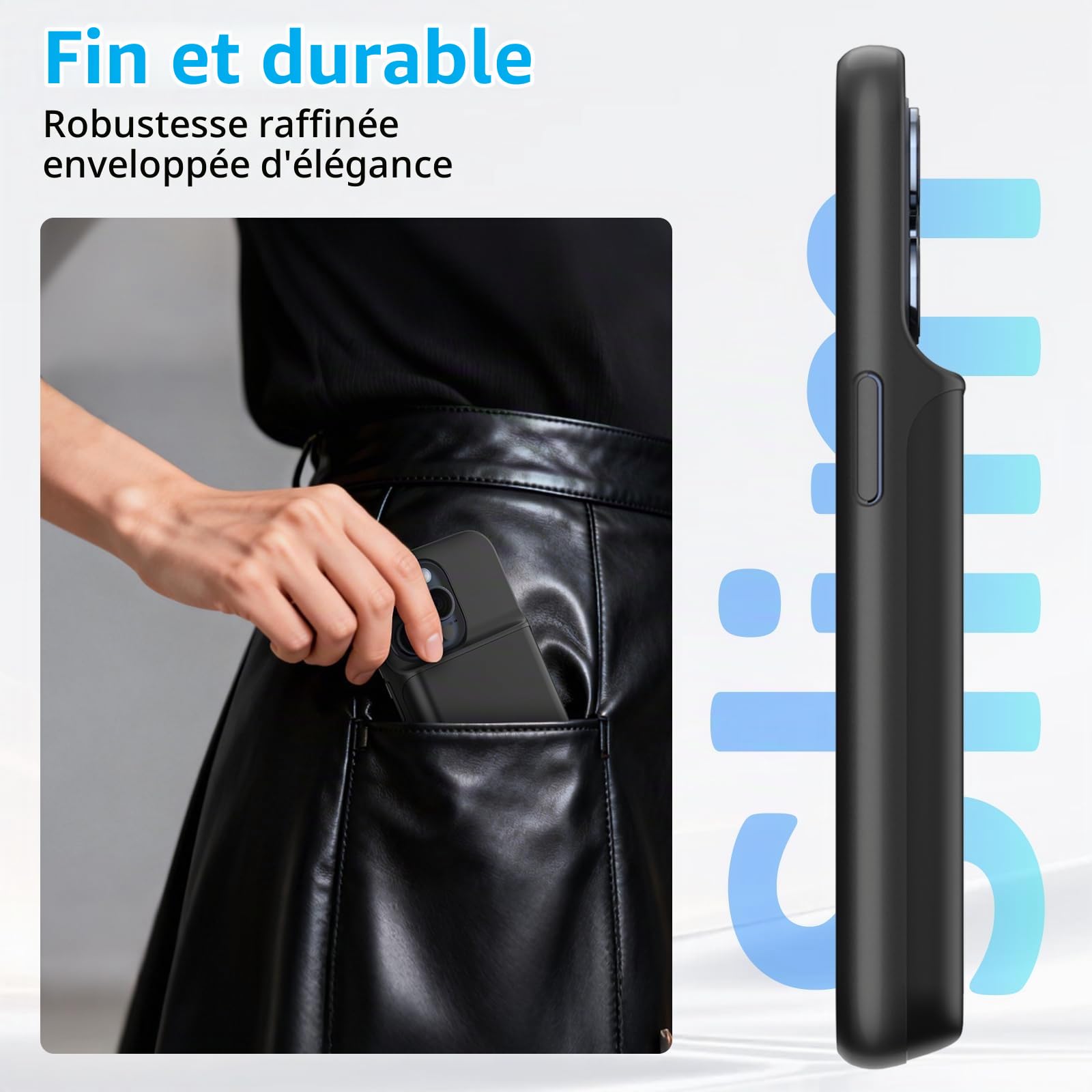 Coque de Batterie pour iPhone 15 Pro (6,1"), 8500 mAh, Chargeur Portable Ultra Fin pour iPhone 15 Pro, Chargeur de Téléphone et Coque de Protection avec Fonction de Charge pour iPhone 15 Pro