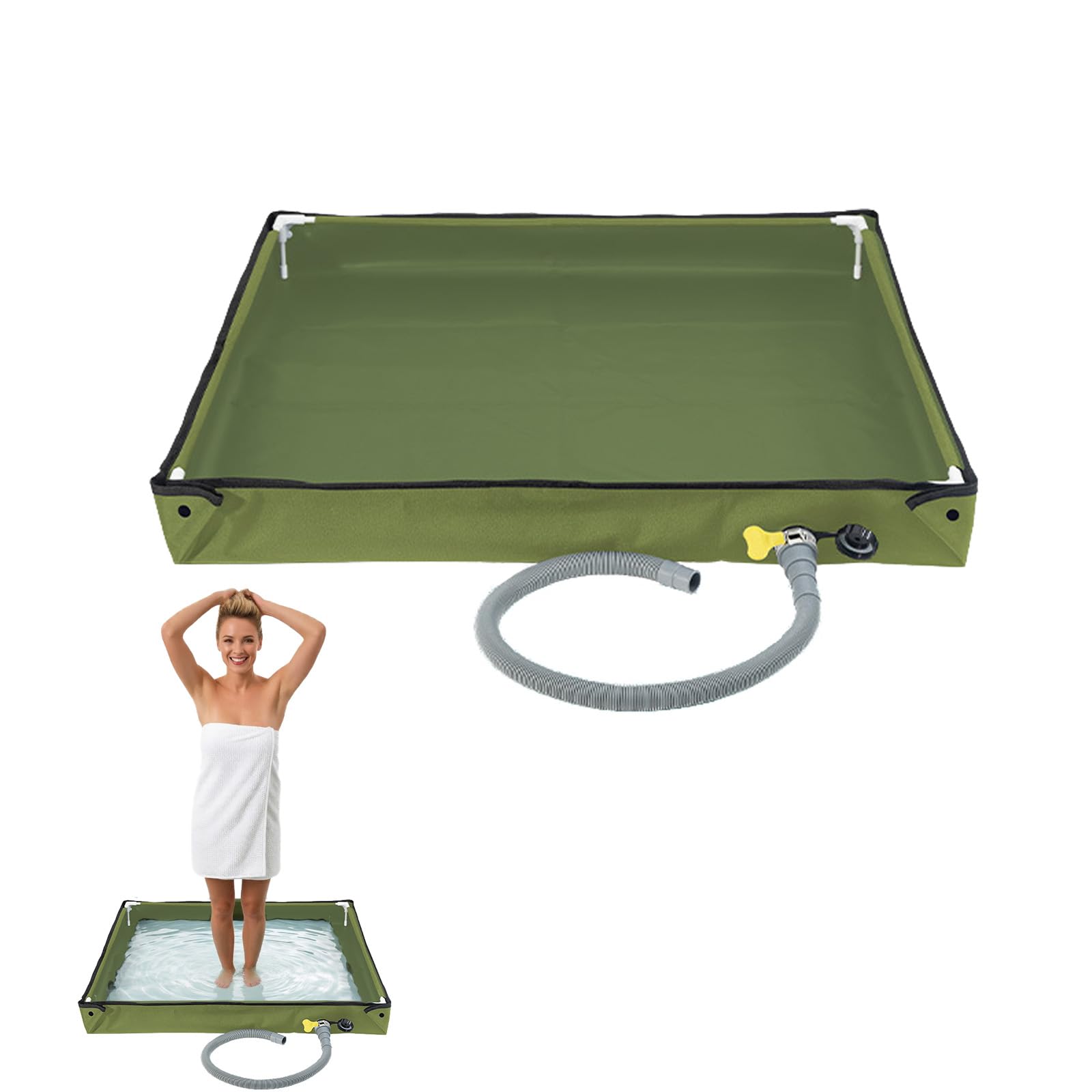 Douche de camping - Receveur de douche pliable - 80 x 80 cm - Avec tuyau de vidange - Antidérapant - Étanche - Base de douche portable - Base de tente d'extérieur - Lavabo pour camping-car, jardin