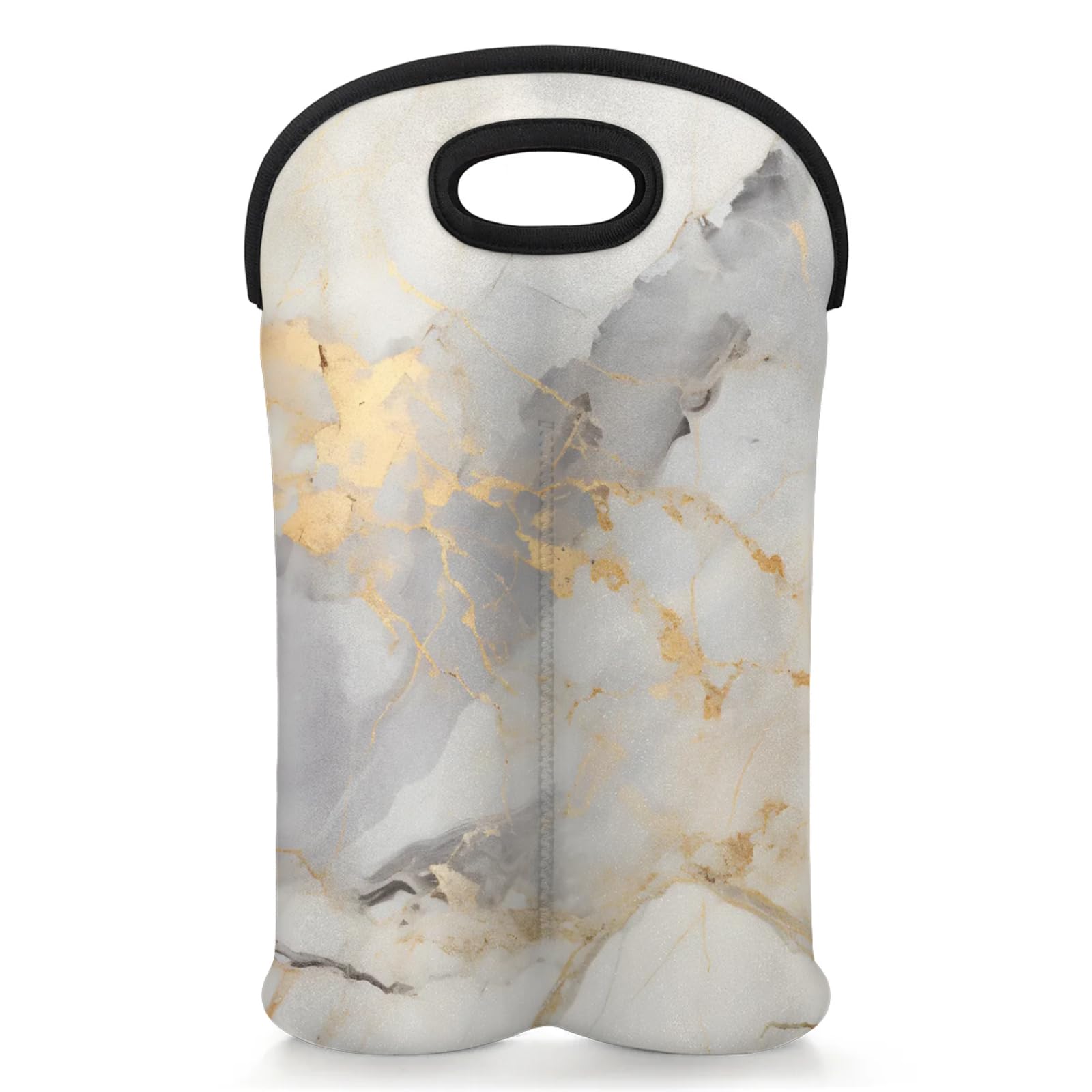 GzLeyigou 2 Bottles Glossy Marble with Grey Wine Bag Sleeve Totes Neoprene Protective Wine Carrier Bag for Wine,Water, Champagne, Beer, Baby Bottles,Gift 14.5 x 10 Inches