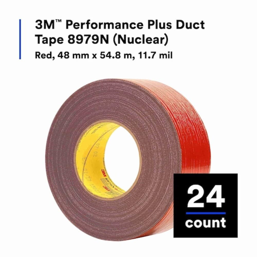 3M 8979N Performance Plus Cinta de conducto, roja, 2" x 60 yardas x 12.1 mil - Cinta adhesiva altamente especializada para aplicaciones exigentes en energía nuclear, construcción naval y fabricación de acero