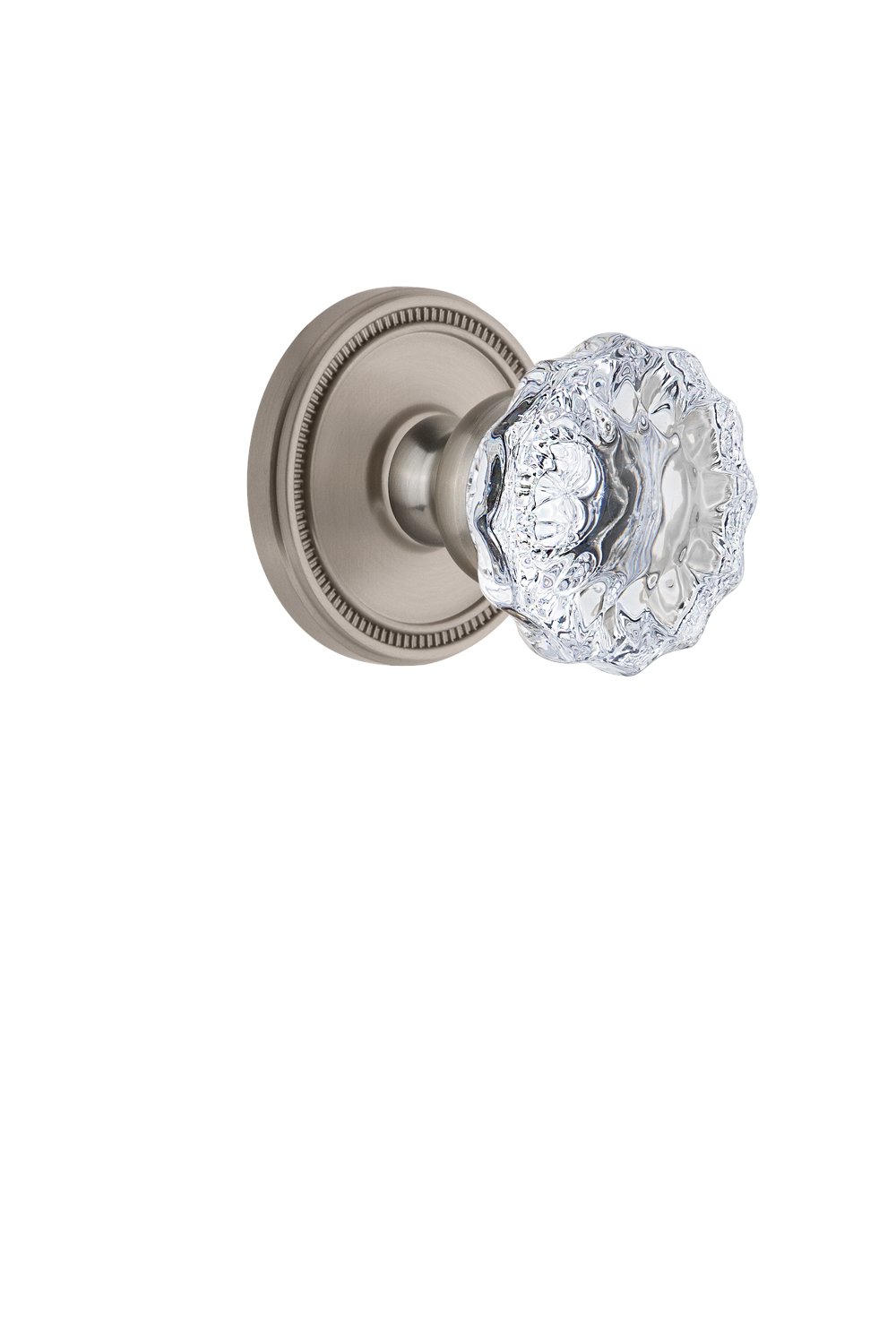 Bouton de cristal de Fontainebleau Grandeur et rosace Soleil en nickel satiné