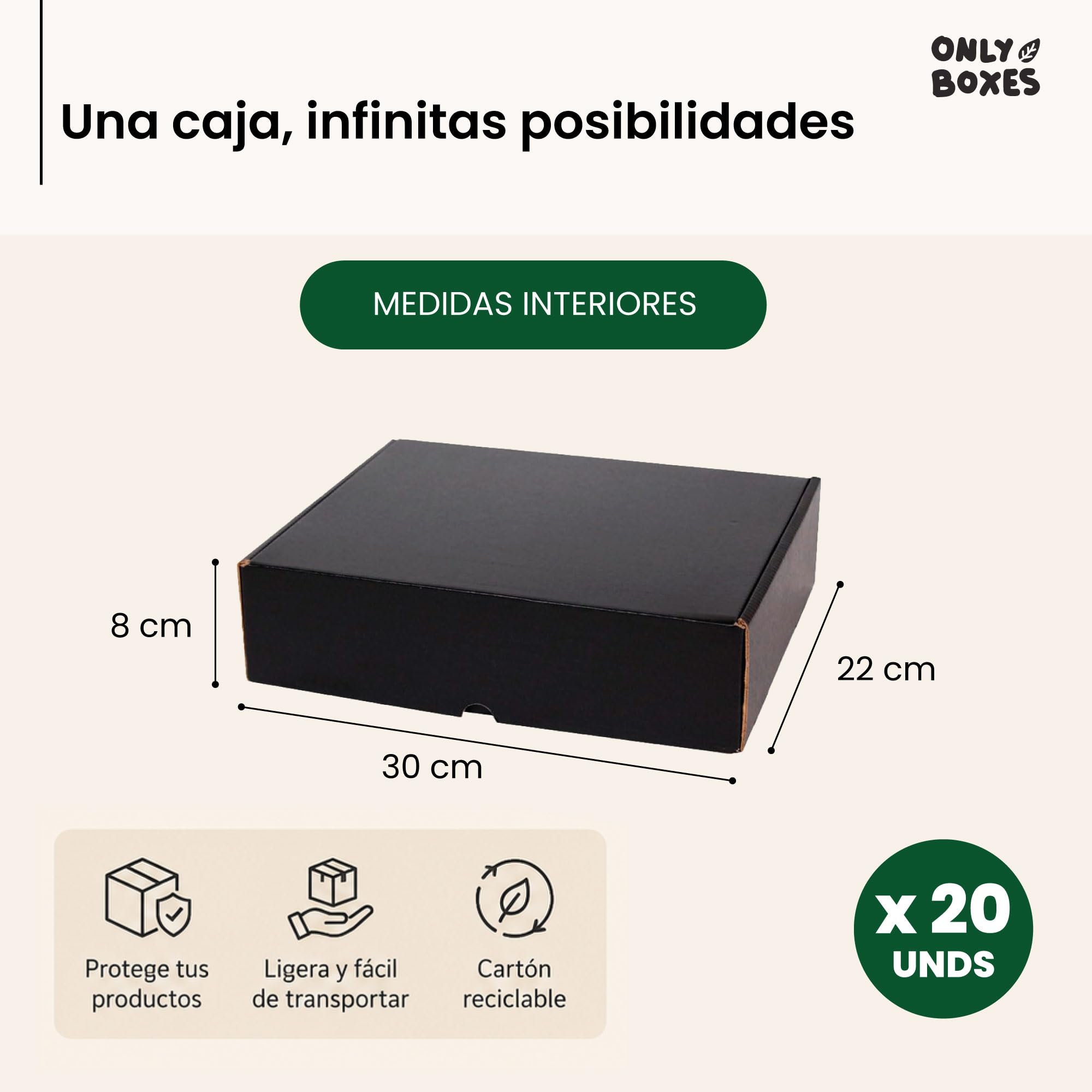 Caja De Cartón Negra Automontable, Pack 20,Tamaño 30x22x8 cm | Ideales para envío postal o regalo, cajas resistentes y prácticas.