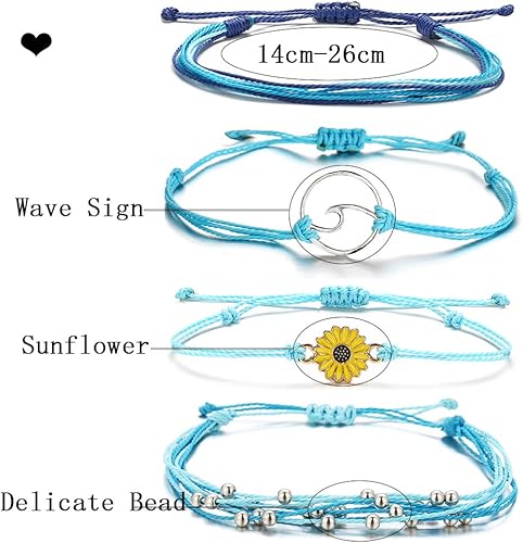 Miniatura 6 de Brazaletes impermeables de cuerda, para verano, con ola, brazalete para amistad, hecho a mano, para niña