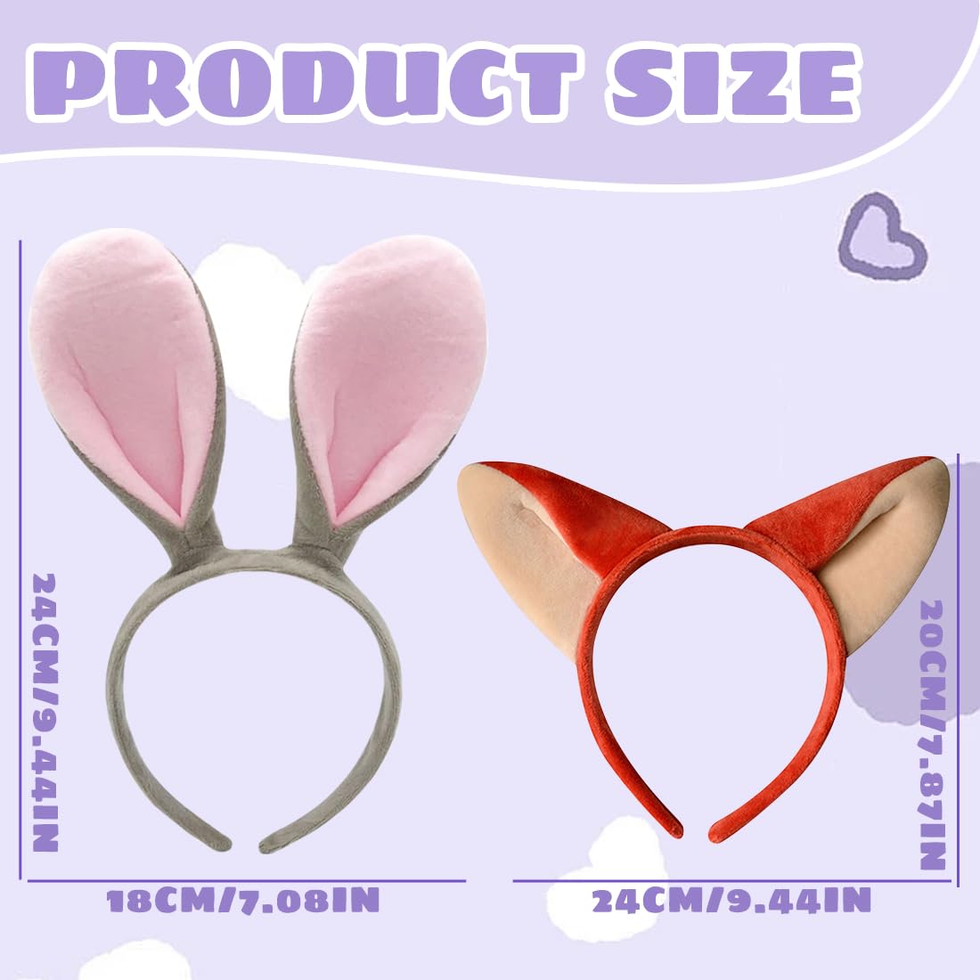 2 Pièces Bandeau oreilles de lapin et bandeau oreilles de renard, DéGuisement Enfant, Accessoires Carnaval, Bandeau Oreilles, Mignon Cosplay FêTe PâQues
