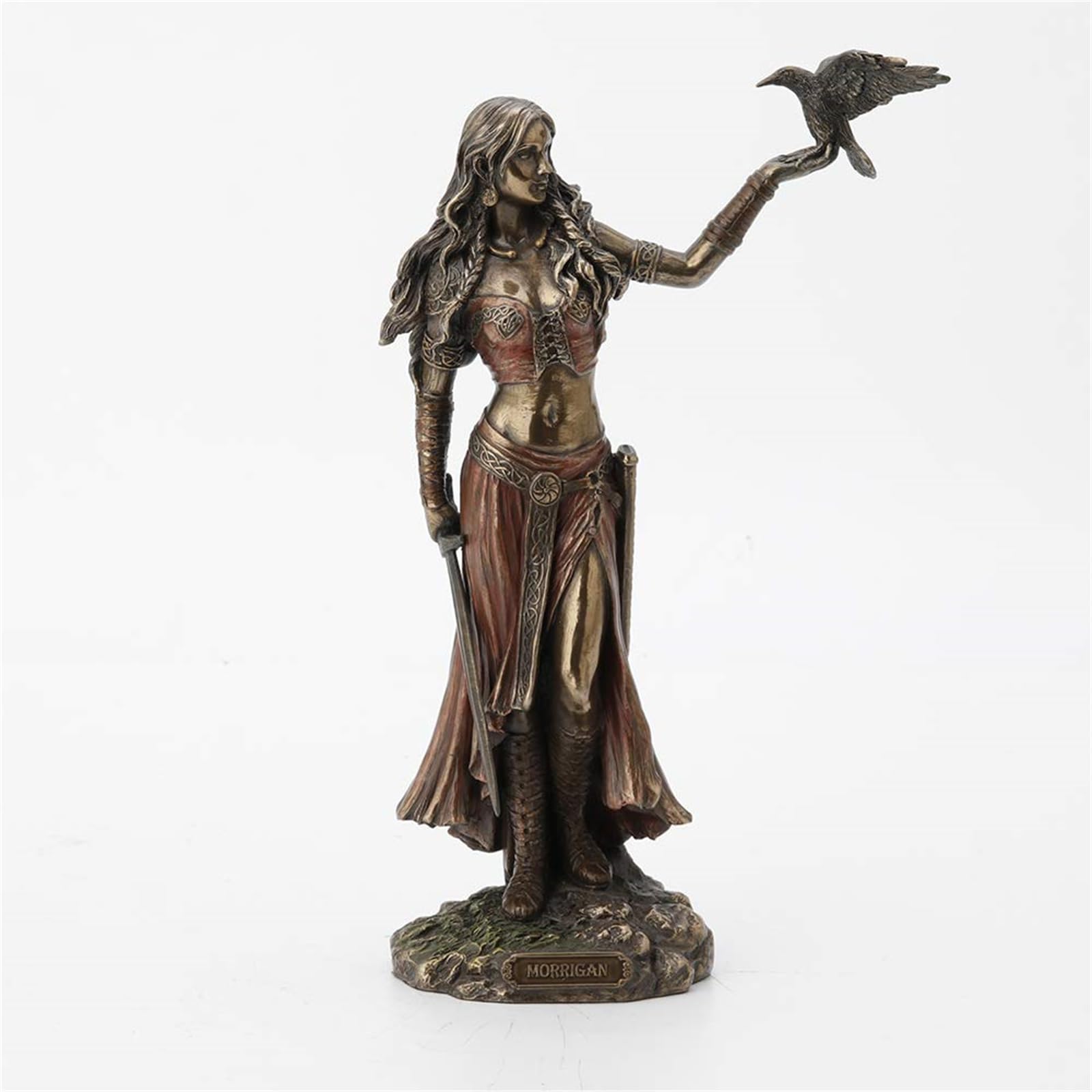Celtic Goddess Morrigan with Raven and Sword Resin Statue Imitation Bronze Finish