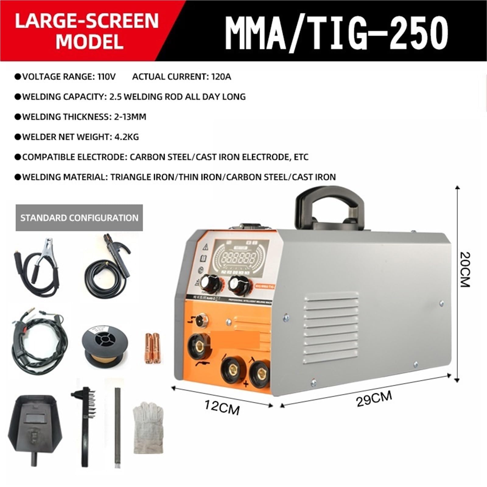 Soldadora MIG/TIG/Stick 3 en 1 sin gas: máquina de soldadura multiproceso for con núcleo fundente, protección gas y para fábrica(9-25mm)