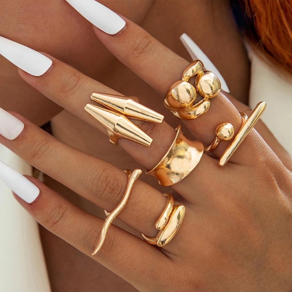 Stacked Gold Bowknot Knuckle Statement Rings Set for Women,Vintage Geometric Aesthetic Line Joint Rings,Personalized Trendy Jewelry Accessories Gifts image 2